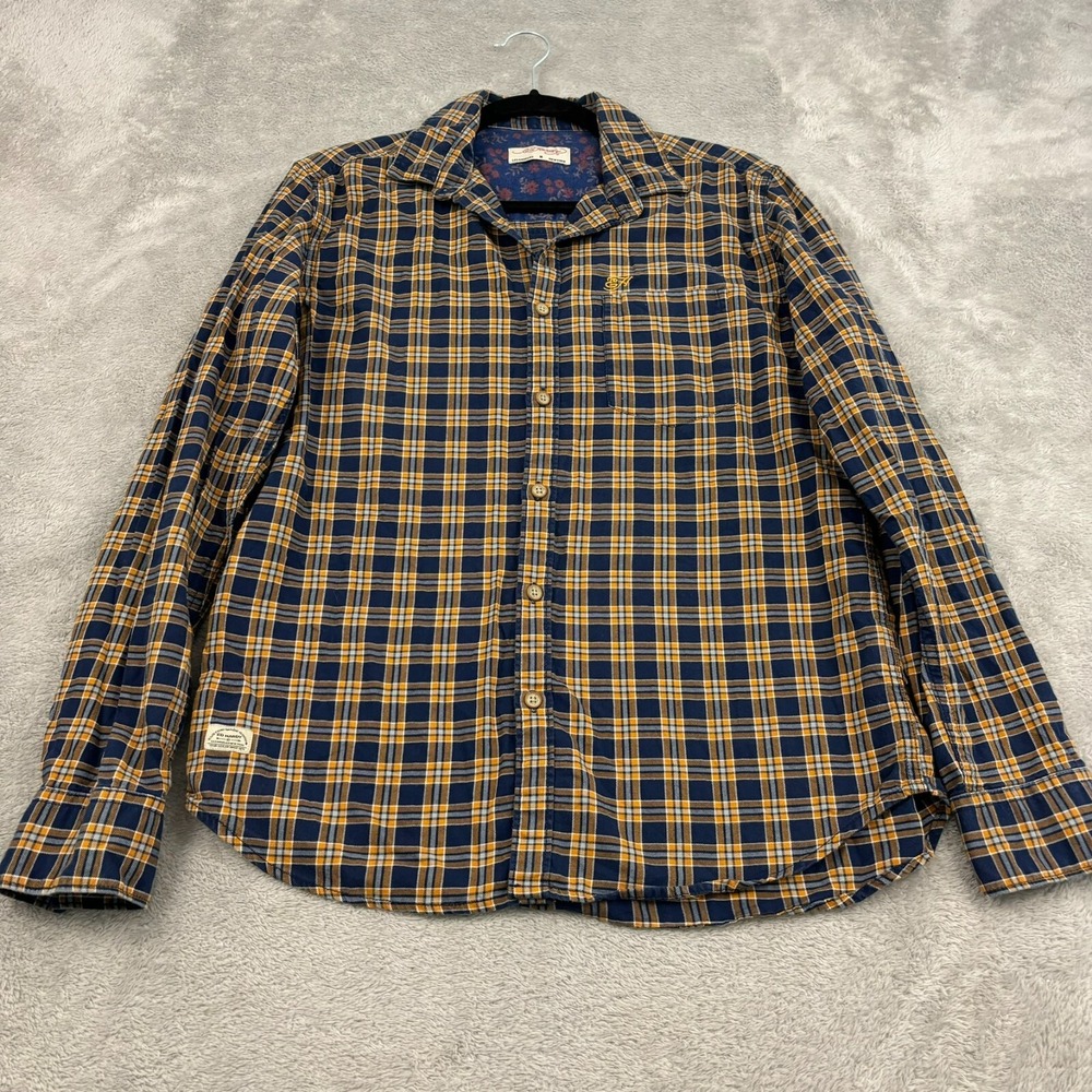 Ed Hardy Flannel Plaid Button Up Shirt Mens M Blue Check Long Sleeve Preppy Work